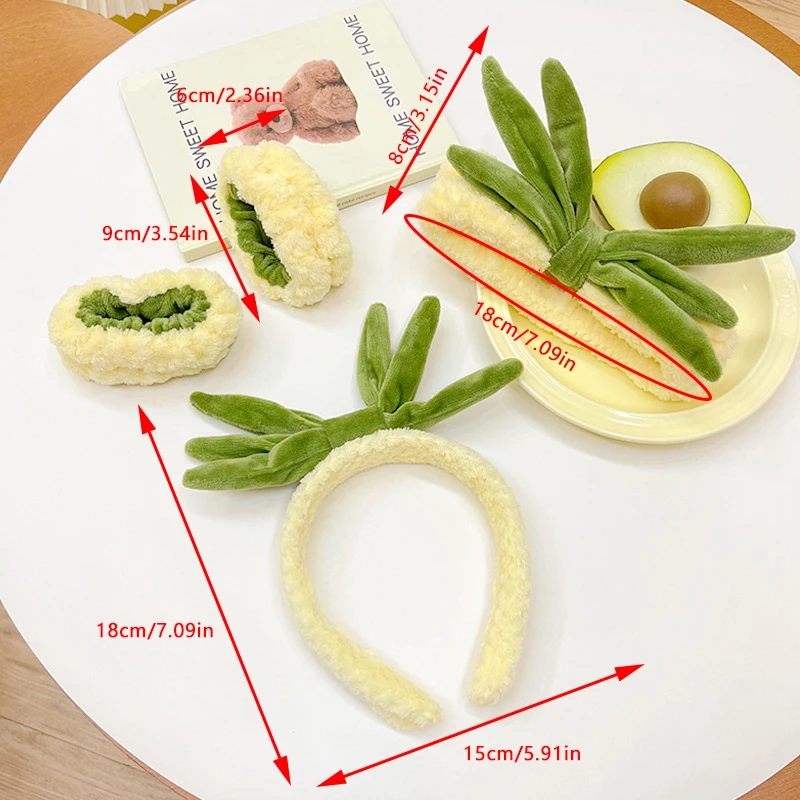 Повязка на голову с желтым ананасом для мытья лица, обручи для волос, толстые милые плюшевые повязки для волос для девочек, модные аксессуары для волос
