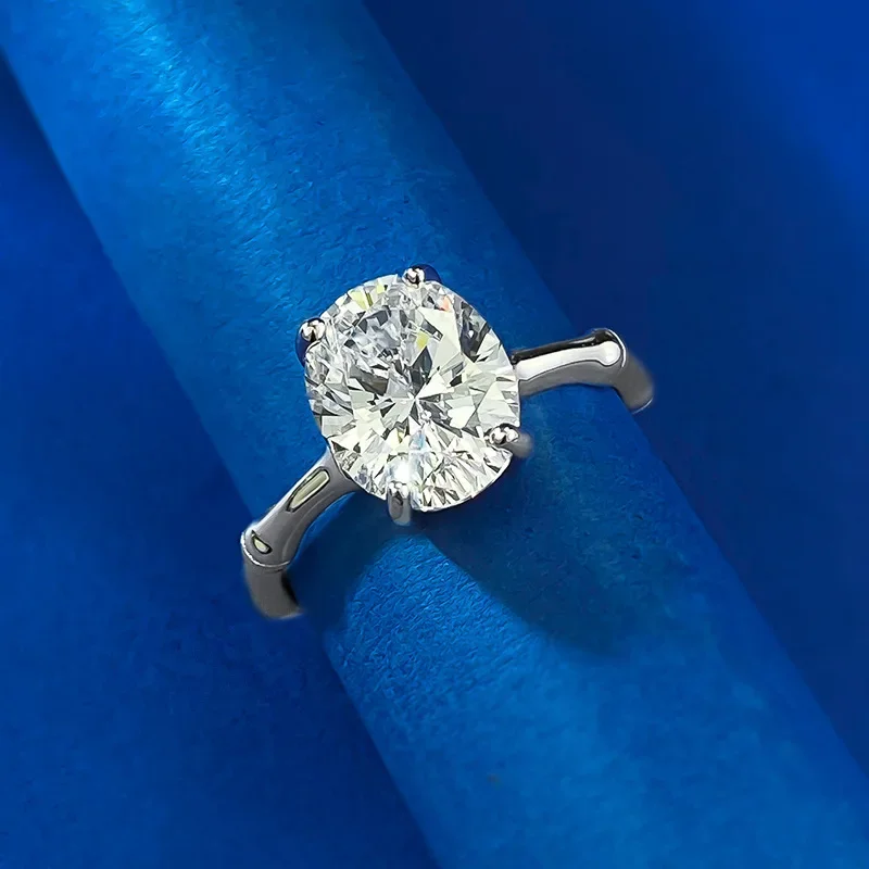 

Новое кольцо из чистого серебра S925 8*10 мм с овальным белым бриллиантом и бамбуковым узлом в европейском и американском стиле, простое кольцо, ювелирные изделия