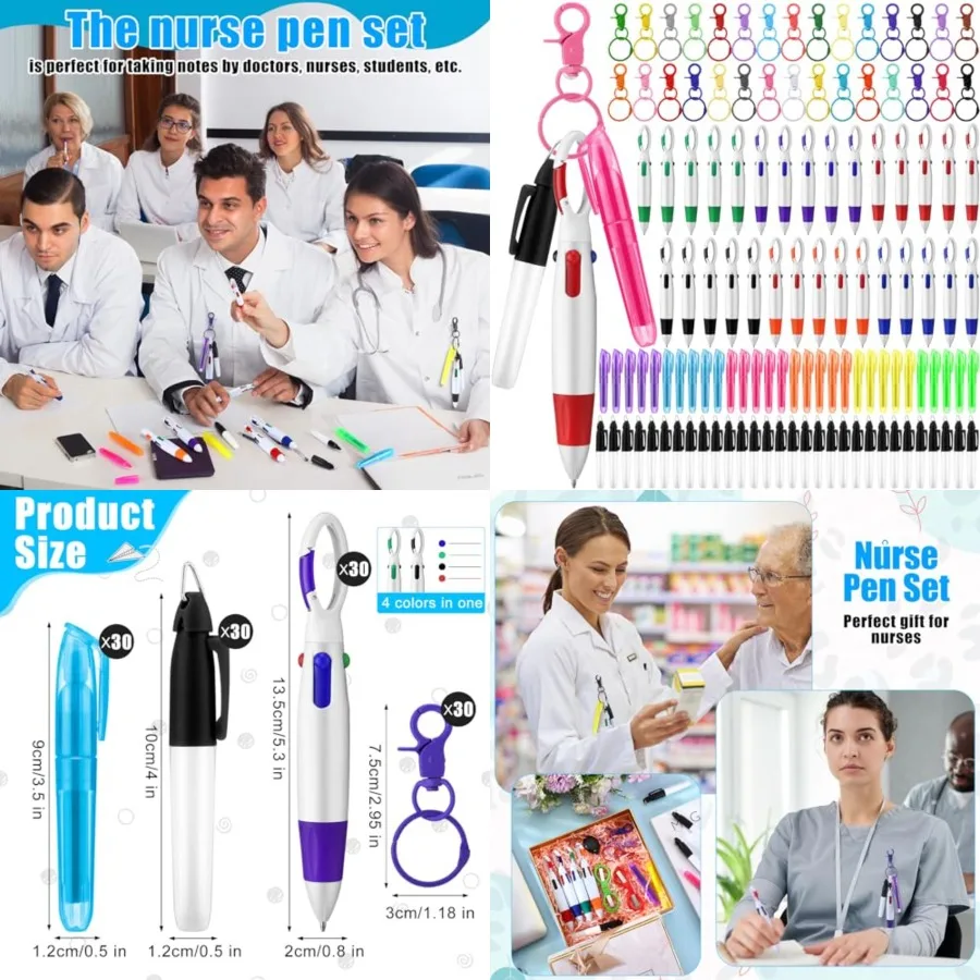 

120 Pcs Nurse Pen Set for Badge Accessories Retractable Ballpoint Pen Mini Highlighters Permanent Marker Nursing Keychain Clip