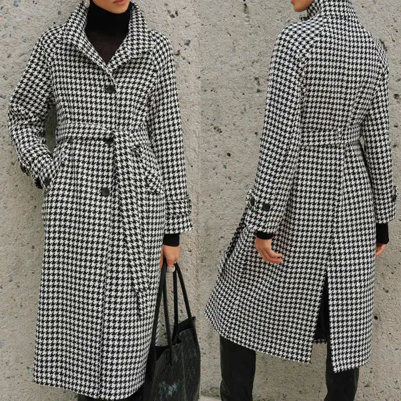 

Classic Grid Women Wool Overcoat 1 Piece Loose Mid-Length High Collar Coat Commute Warm Fashion Street Customized