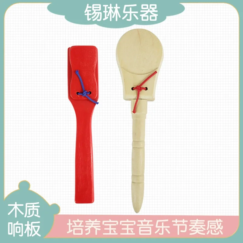 

2Pcs Wooden Clapper Castanets for Stage Performance Long Handle Hand Clapper Music Instruments for Early Education