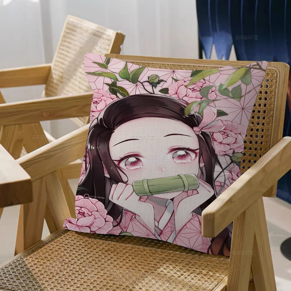 Demon Slayer Nezuko Kamado 45*45cm Cushion Cover Pillow Cover Decor Pillowcase Home Pillowcase For Couch Pillow