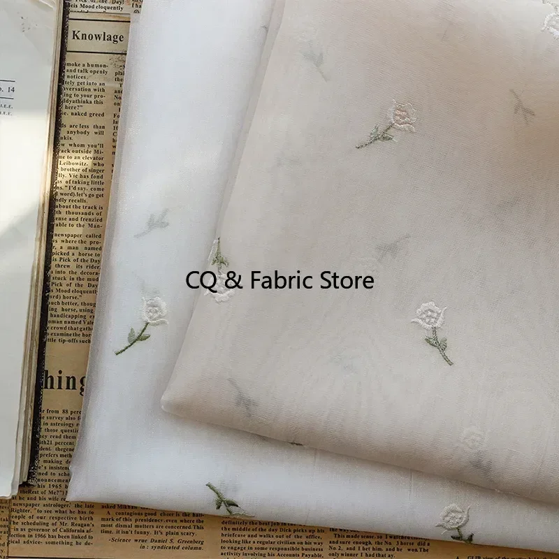 

Яркая шелковая морщинистая маленькая ткань с цветочной вышивкой, тюль ручной работы «сделай сам», ткань для платья, одежды, 1 метр