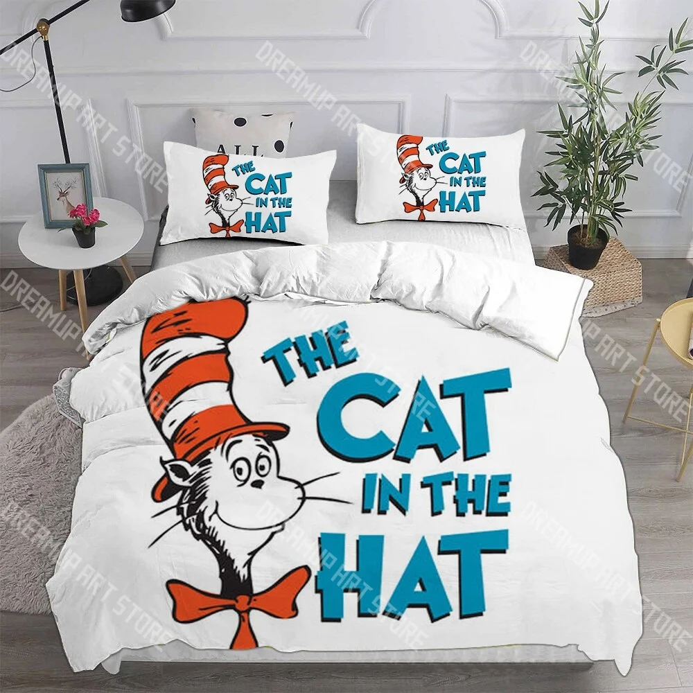 3D Print Cat In The Hat Cartoon Bedding Set Twin Queen King Full Size Duvet Cover Pillowcase Bed boys girls Adult Home Textiles