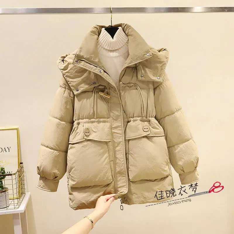 

Down Cotton-padded Jacket 2026 New Winter Long Korean Waist Cotton-padded Jacket Fashion Padded Horn Button Coat