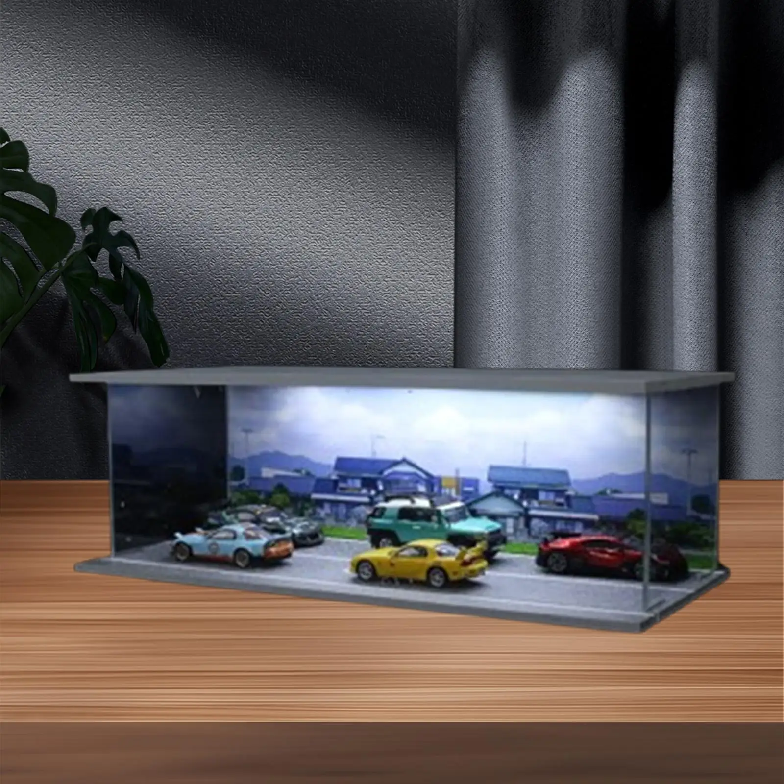 1/64 Schaal Diecast Model Auto Vitrine Bescherming Landschap Garage Vitrine voor Sportwagen Speelgoedauto's Legering Auto Verzamelaars