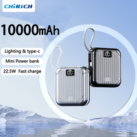 10000mAh Mini Portable Power Bank Fast Charging 22.5W Built-in Cable External Spare Battery LED Ligh For iPhone Xiaomi Samsung