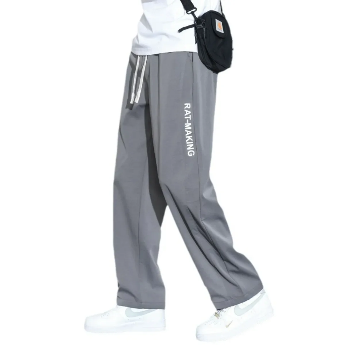 

2025 Summer New Men's Pants Drawstring Solid Color Casual Pants Loose Elastic Breathable Printed Letters Sweatpants Trend