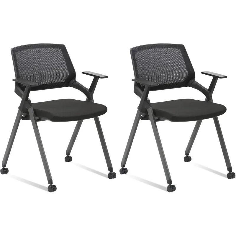 

CLATINA Mesh Guest Reception Stack Chairs with Caster Wheels and Arms for Office School Church Conference Waiting Room Black 2 P