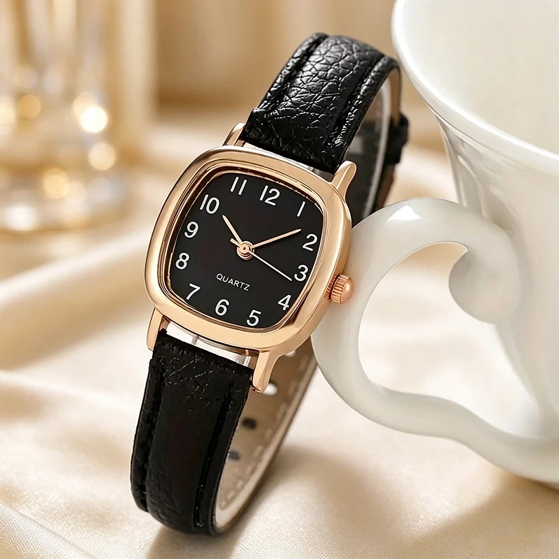1PC Ladies' Elegant Square Dial Quartz Watch, PU Leather Strap, Retro Casual Minimalist Style Ladies' Watch (no Box)