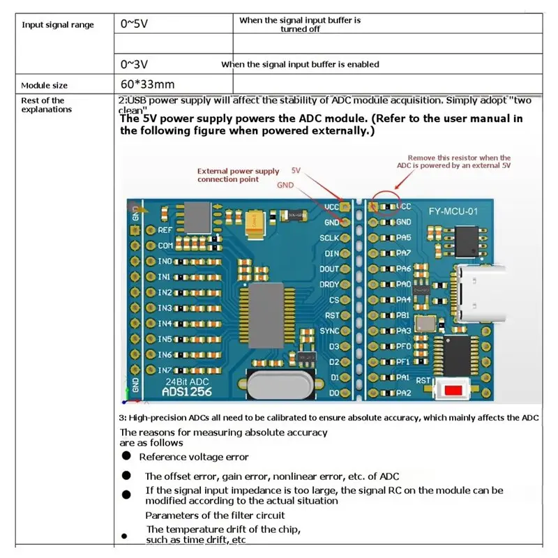 ABGI-Hochpräzises 24-Bit ADC-Konvertierungsmodul ADS1256+ STM32F030 8-Kanal-Datenerfassungsmodul – Detail 6
