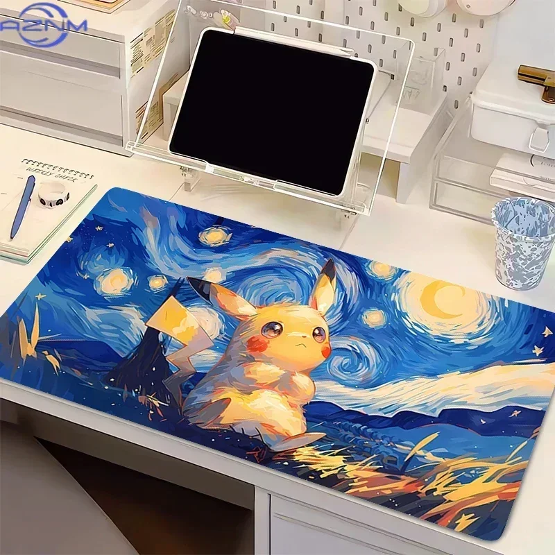 Cute Sleeping Pikachu Pastel Anime Large Mousepad, Rubber Non Slip Desk Mat for Gaming and Office Desktop Decoration