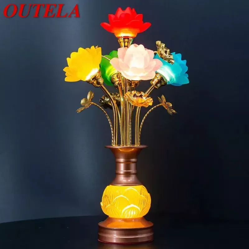 

OUTELA Colored LED Lotus Table Lamp For Buddha Lamp Household Buddha Hall Lamp Glass Lamp Temple Worship Buddha Front Lamp