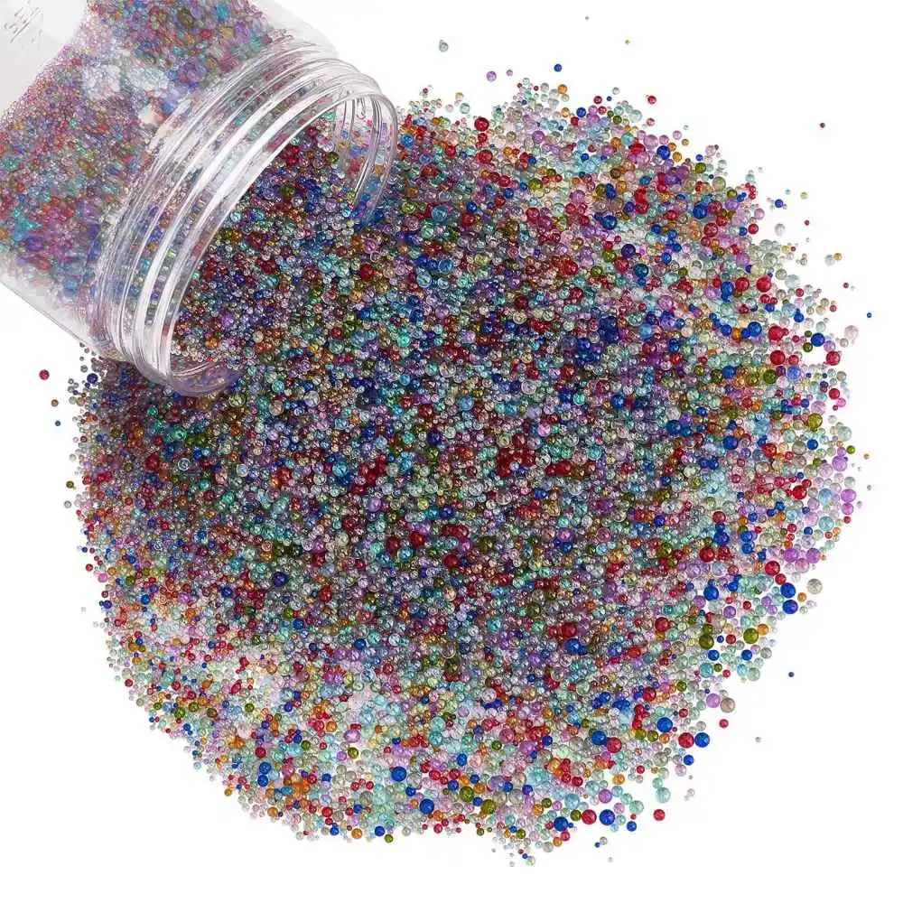 300g 0.4~3mm Colorful Glass Beads Micro Caviar Iridescent Water Droplets Beads Tiny Glass Beads for Resin Crafting