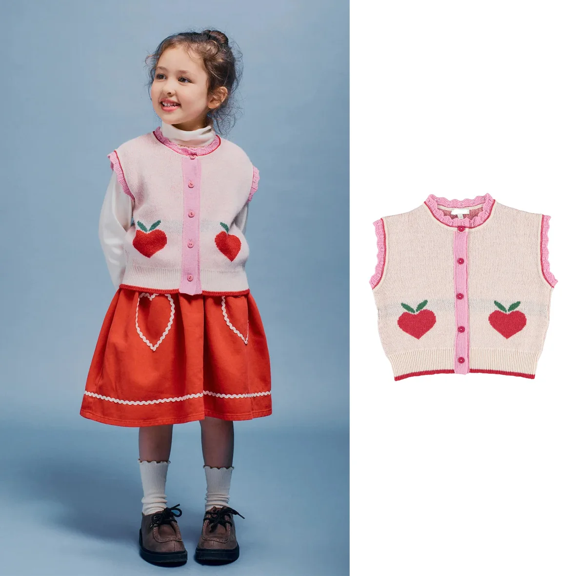 Cute Lace Little Apple Girls Vest Jacket 2026 Autumn and Winter New Item Single Breasted Casual Layered Childrens Shoulder