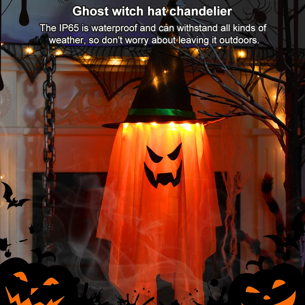 Halloween Lighted Glowing Ghost Waterproof Hanging Halloween Glowing Ghost Witch Hat for Indoor Outside Yard Tree Garden Porch