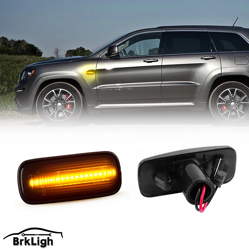 

2Pcs Smoked Dynamic LED Side Marker Turn Signal Lights For Jeep Compass MK49 Grand Cherokee Liberty KK Patriot Commander XK