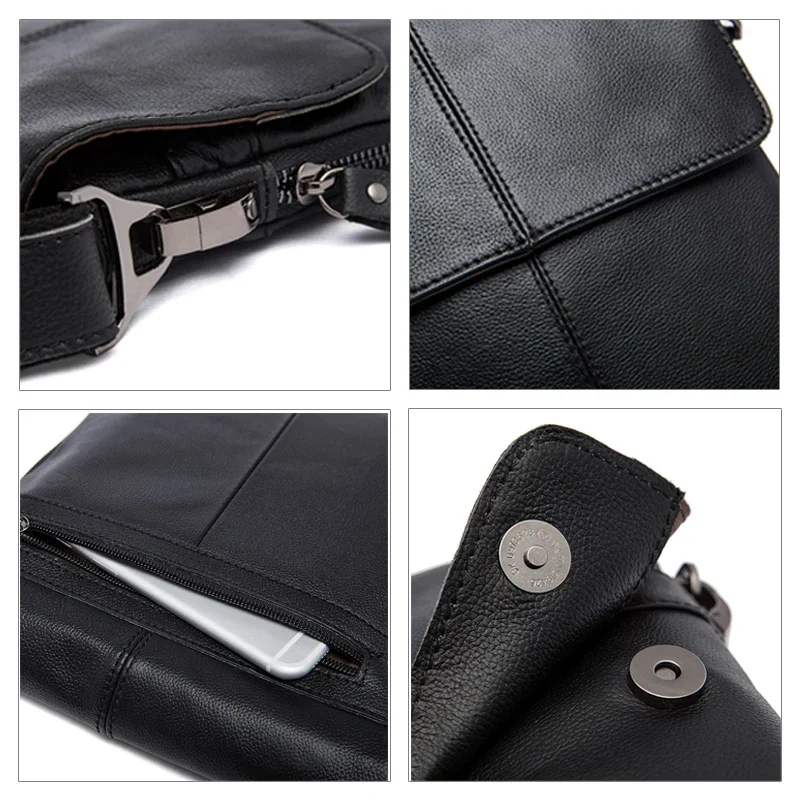 MVA Men\'s Genuine Leather Shoulder Bag Cover & Zipper Leather Crossbody Bags for Men Messenger Bag Men Shoulder Bags Male Flap