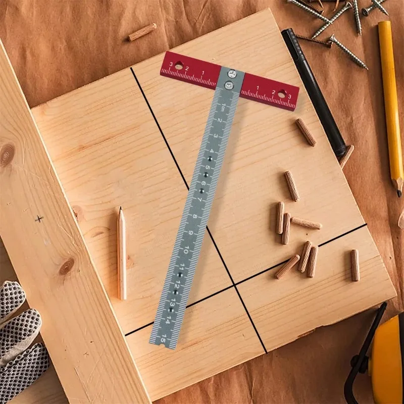 Multi-Functional Aluminum Alloy T-Square Ruler - High-Precision Wide-Base Design, Woodworking/Engineering/Drawing Measuring Tool