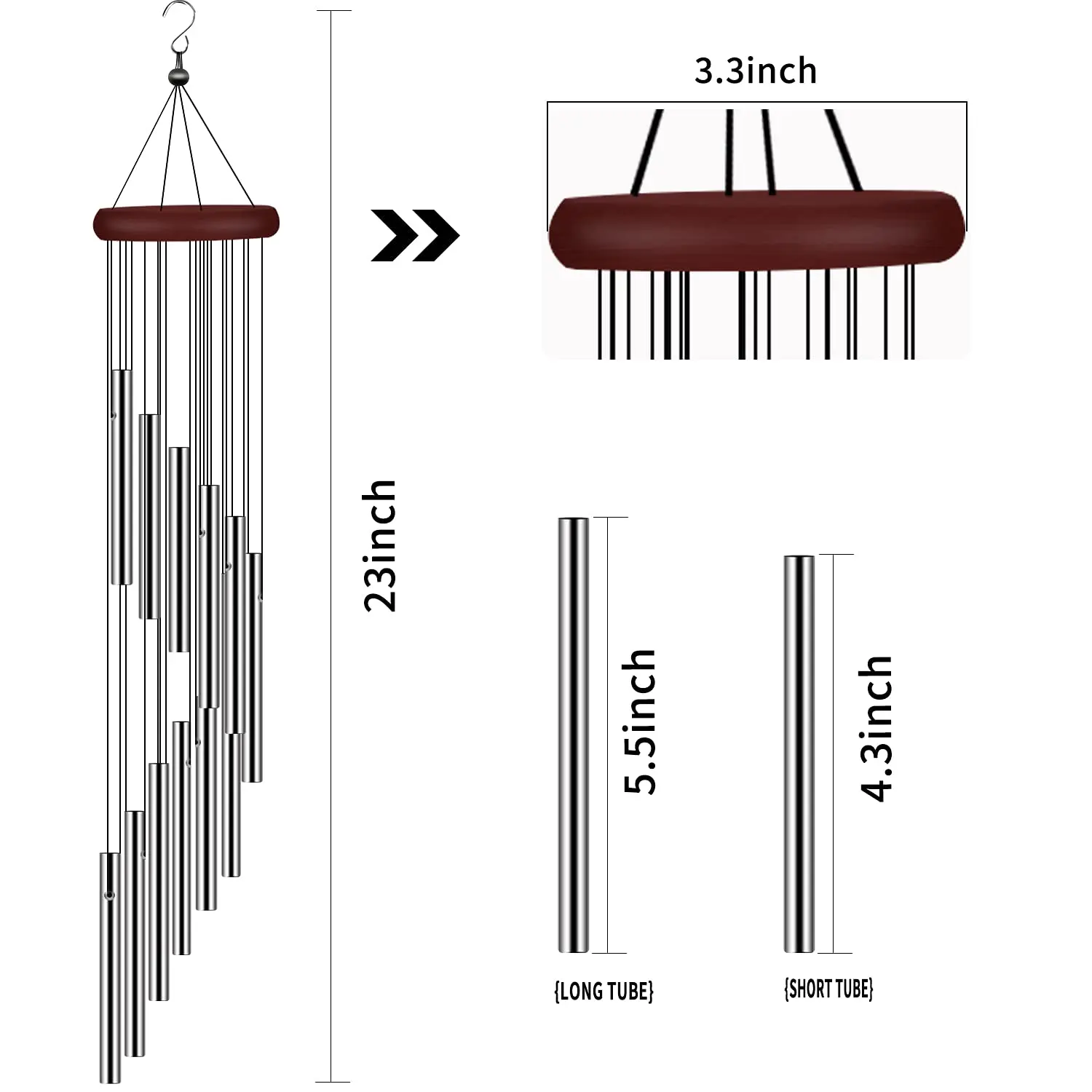Memorial Wind Chimes Outdoor - 12 Aluminum Tubes with Hook for Garden, Patio, Home - Sympathy Gift in Gold/Silver (23in)