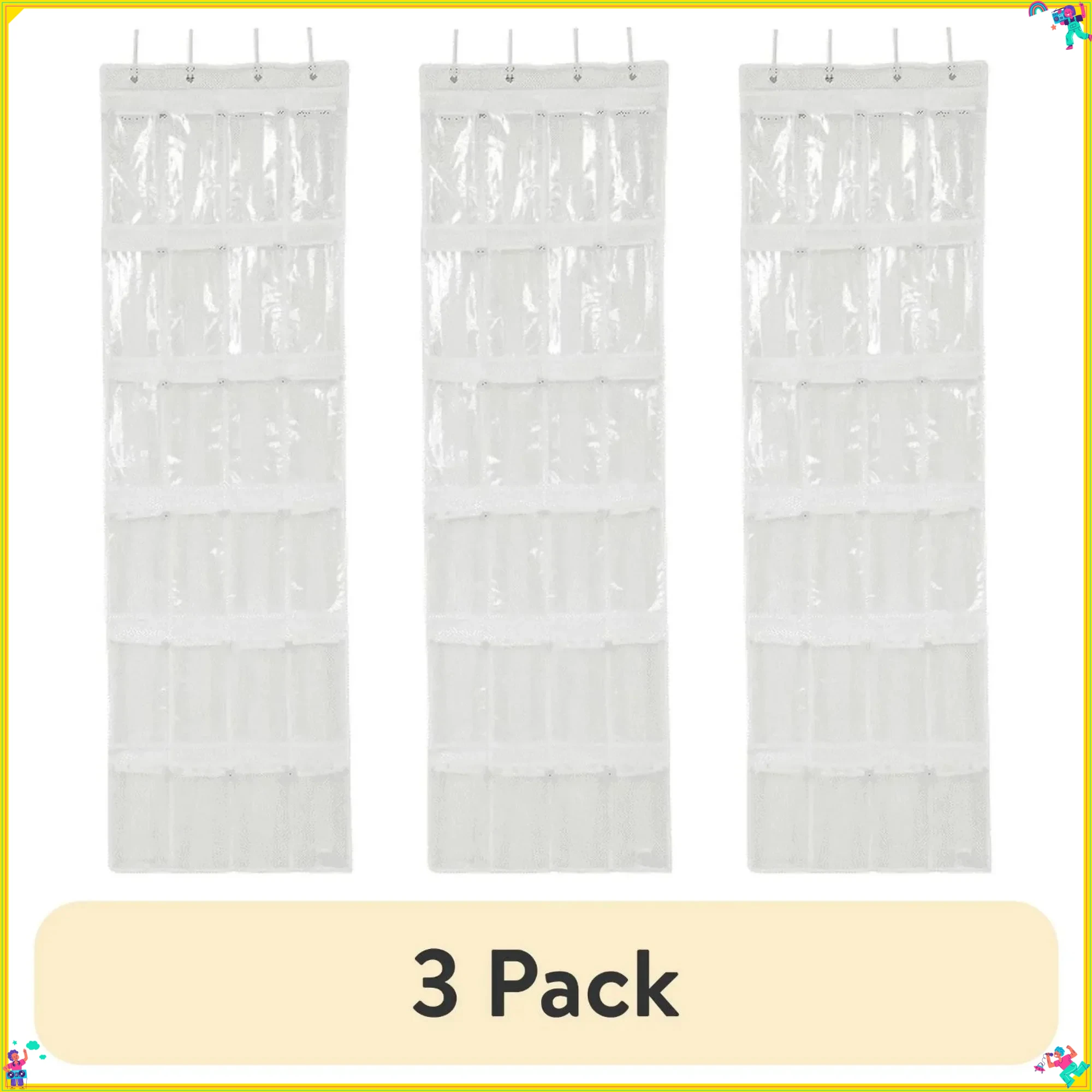 

3 упаковки, 24 кармана над дверью, нетканый органайзер для обуви в шкафу, арктический белый цвет для взрослых и детей