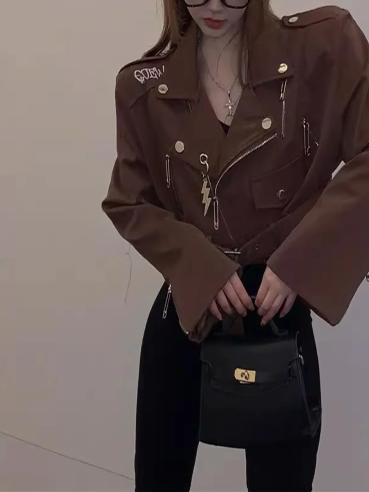 Sexy Short Leather Jacket Women's Fashion Commute Style Sweet And Spicy Black Hot Girl Belly Show Zipper PU Leather Long Sleeve