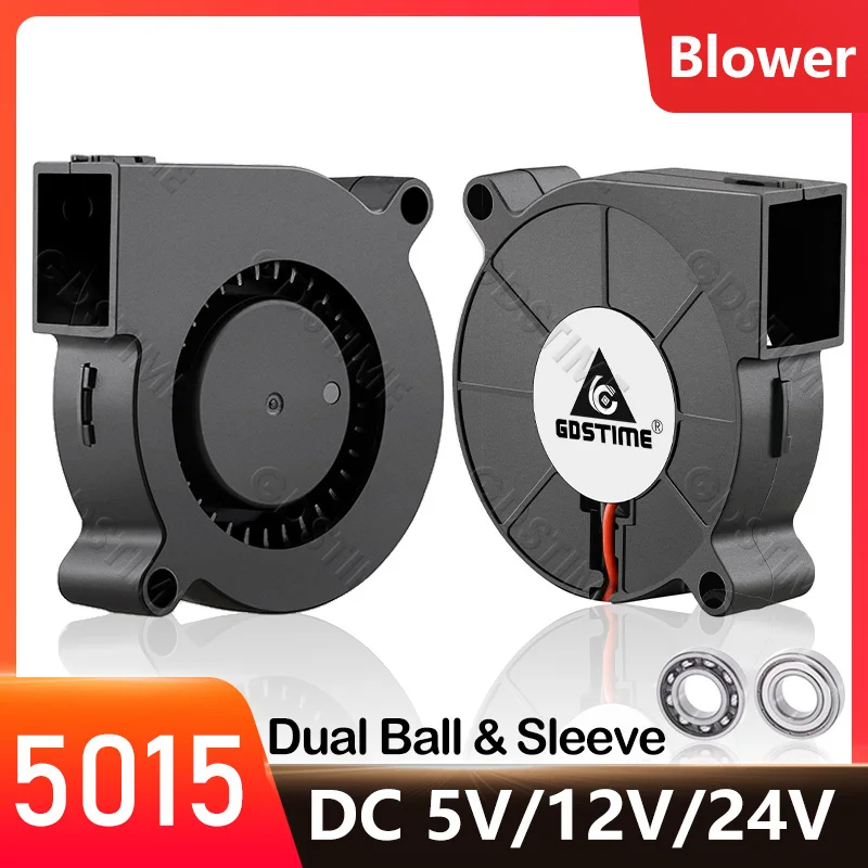 Gdstime DC 5V 12V 24V 50x50x15mm Podwójna chłodnica kulkowa 2Pin USB Wentylator promieniowy 5015 Turbo Dmuchawa 5cm 50mm Radiator do chłodzenia drukarki 3D