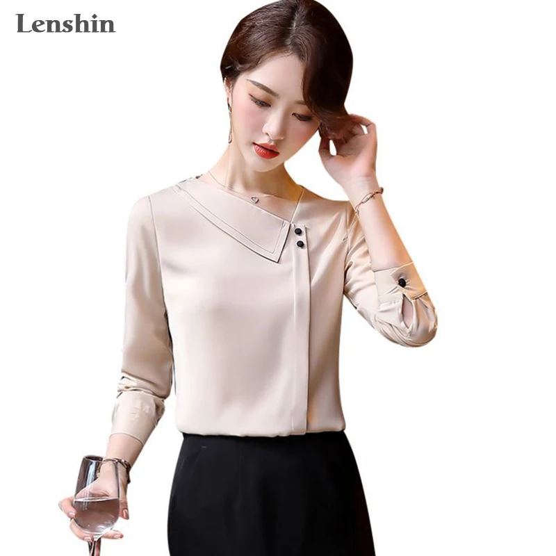 

Lenshin Soft Fabric Shirts for Women Turn-down Collar Blouse Work Wear Office Lady Female Champagne Tops Chemise Loose style