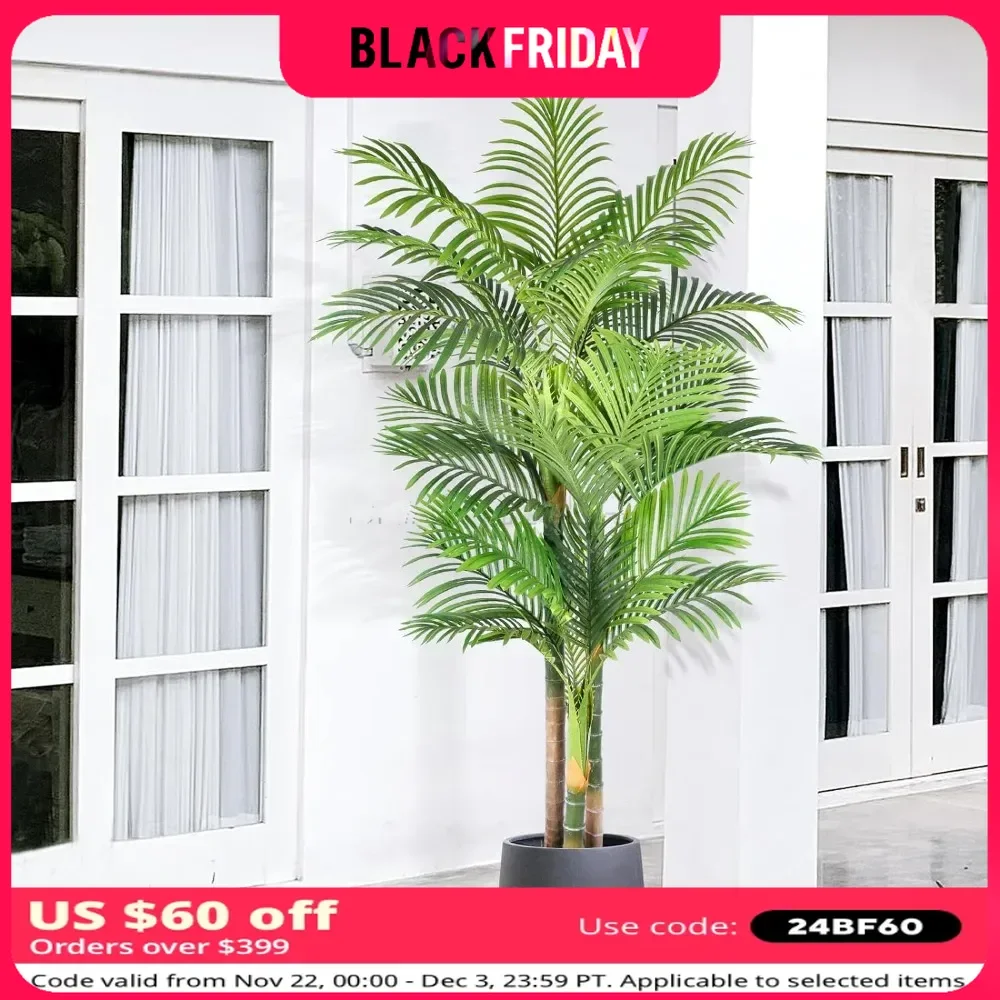 

Golden Cane Palm Artificial Tree Large Tropical Palm Tree UV Resistant Fake Plant in Pot ，Outdoor Decoration