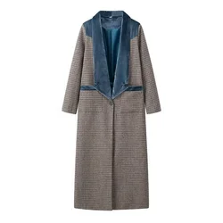 INS Fashion Turn Down Collar Long Sleeves Single Button Pocket Design Contrast Color Long Women Loose Checked Coat ZATAF 2024