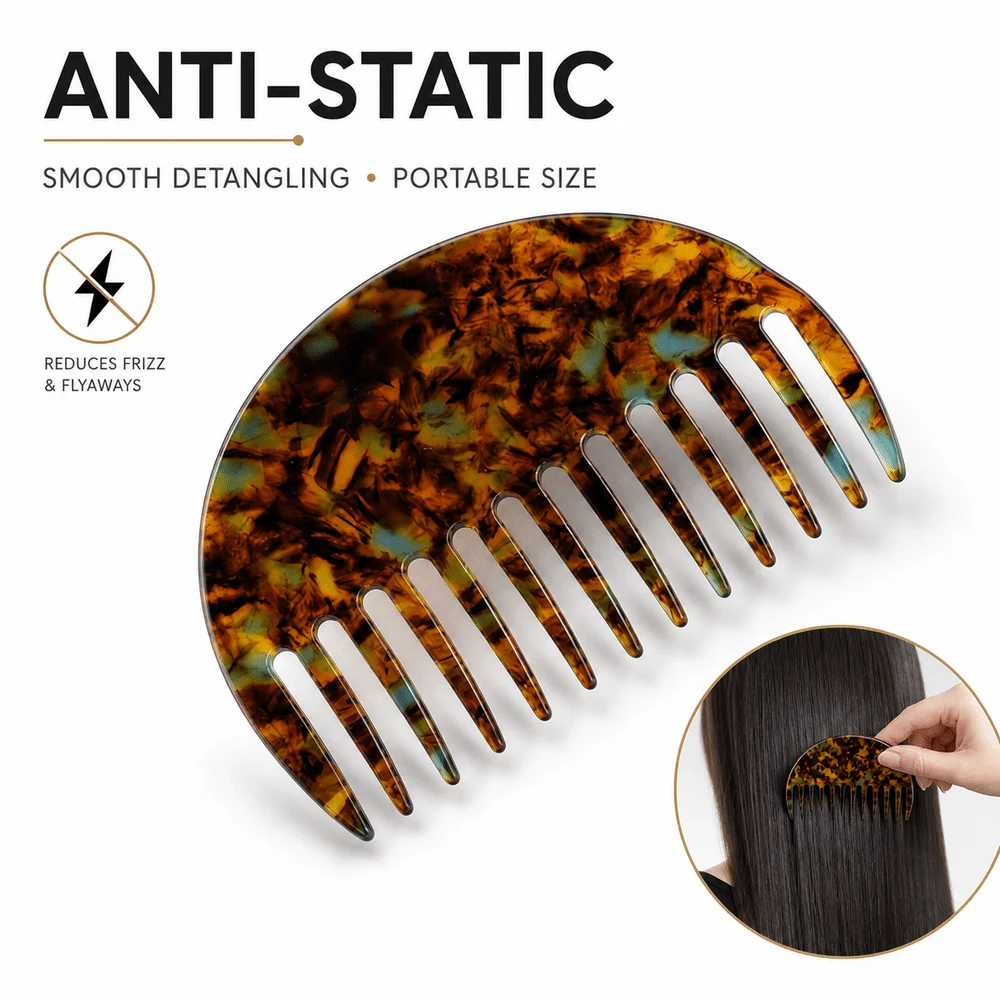 Colorful Hair Straightening Comb Acetate Half-Round Grooming Comb Compact Anti Static Massage Hair Brushes