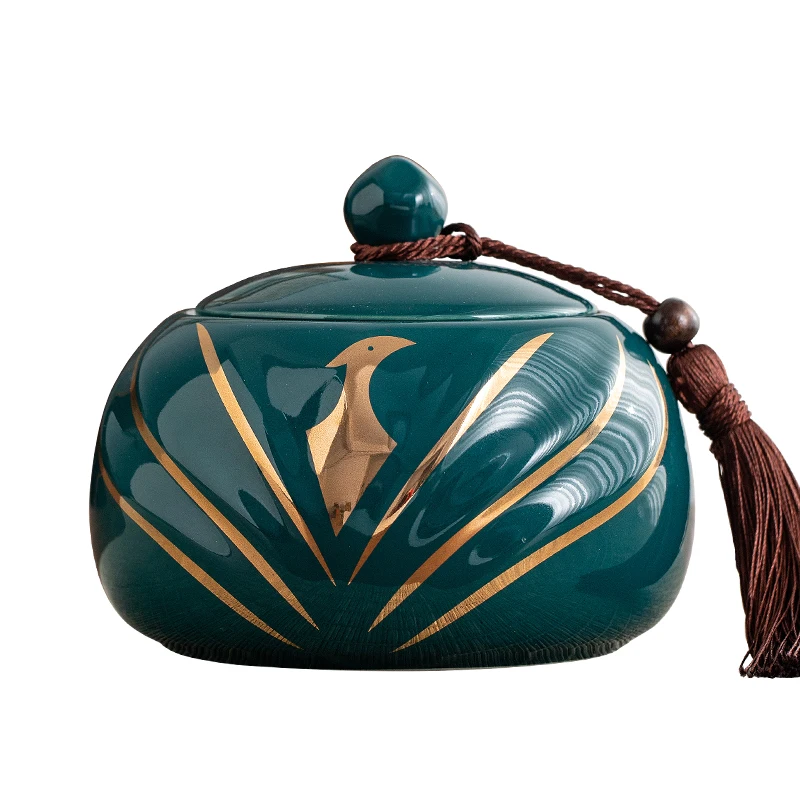 Chinese Ceramic Tea Canister High-grade Gold-plated Candy Box Household Multi-functional Coffee Bean Medicinal Herb Storage Jar