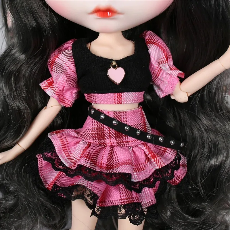 vestiti per bambole blythe ICY DBS Vestiti per bambole Blyth vestito rosa Berretti Gonna scozzese vestito anime abiti fantastici ragazza cosplay