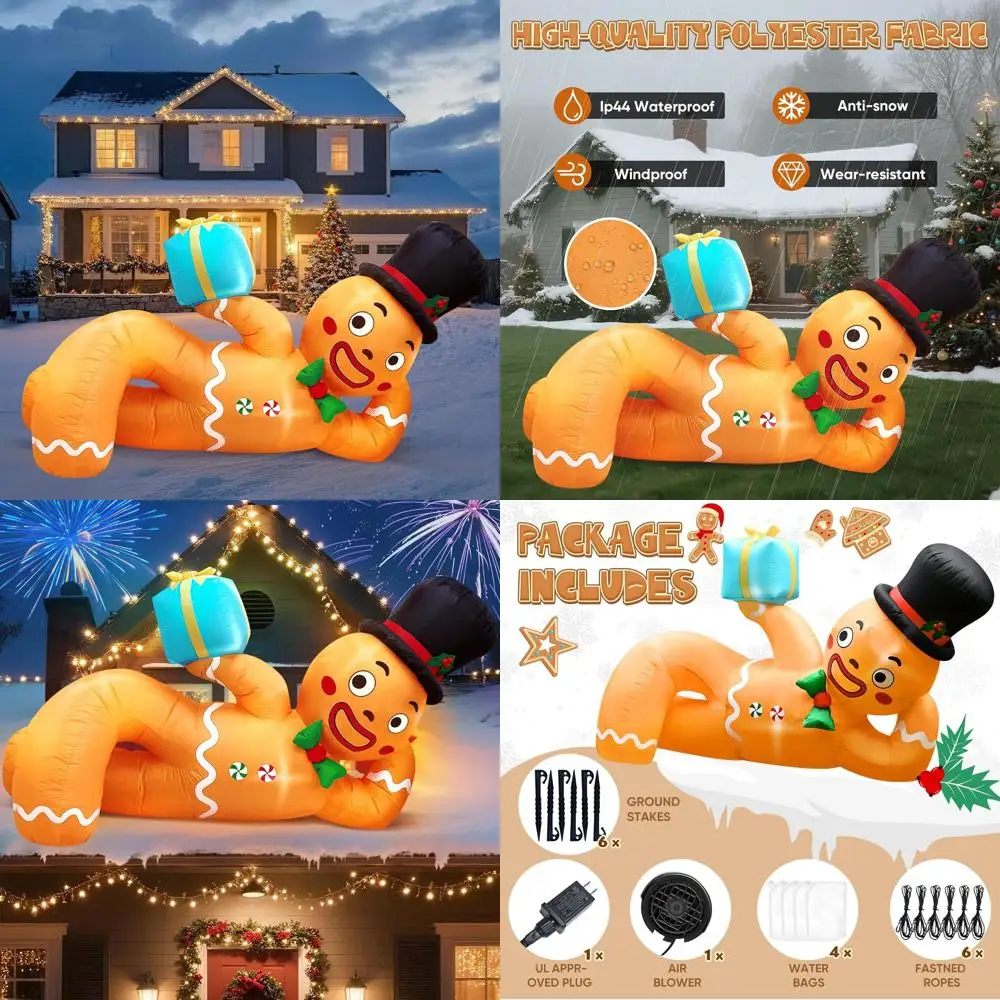 

Гигантский лежачий пряник, надувное уличное рождественское украшение со светодиодной подсветкой для газона и сада на крыше