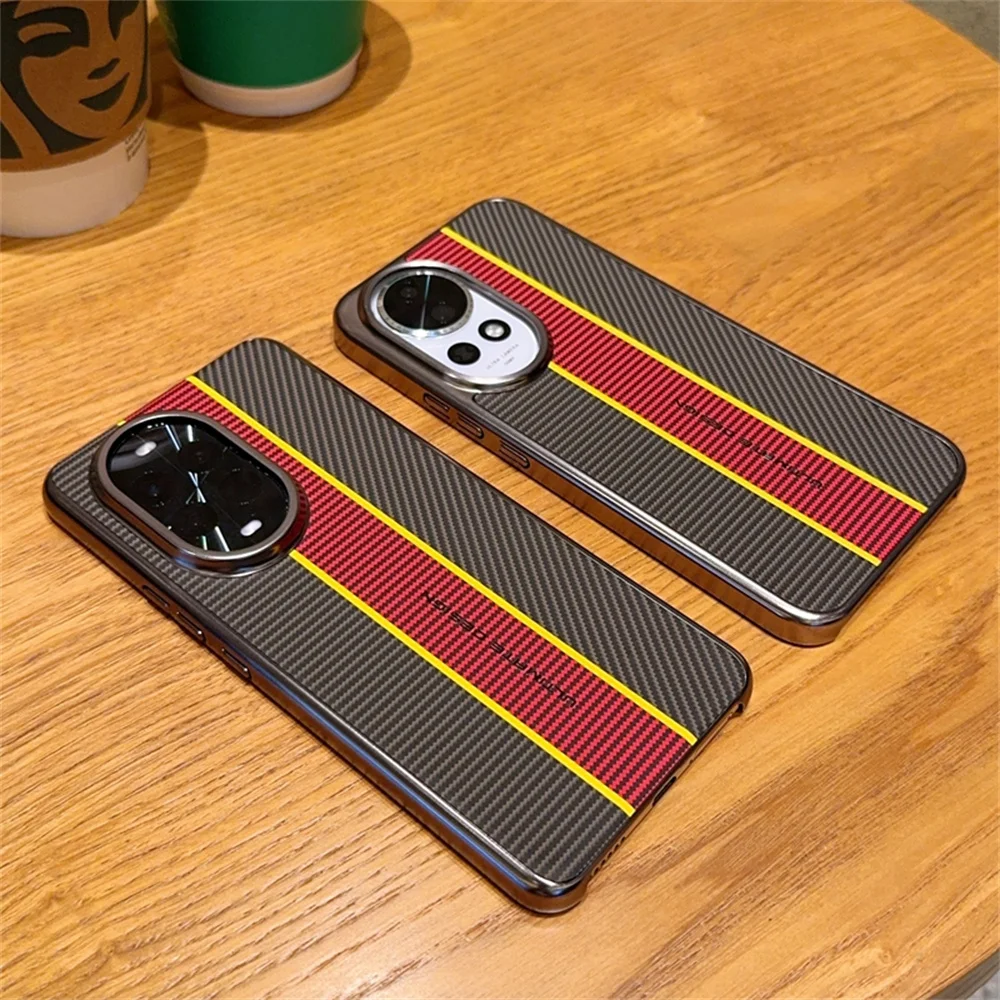 

Carbon Fiber Pattern Phone Case For HuaWei Nova 13 Pro Fashion Plating Frame PC Protective Back Cover Shell