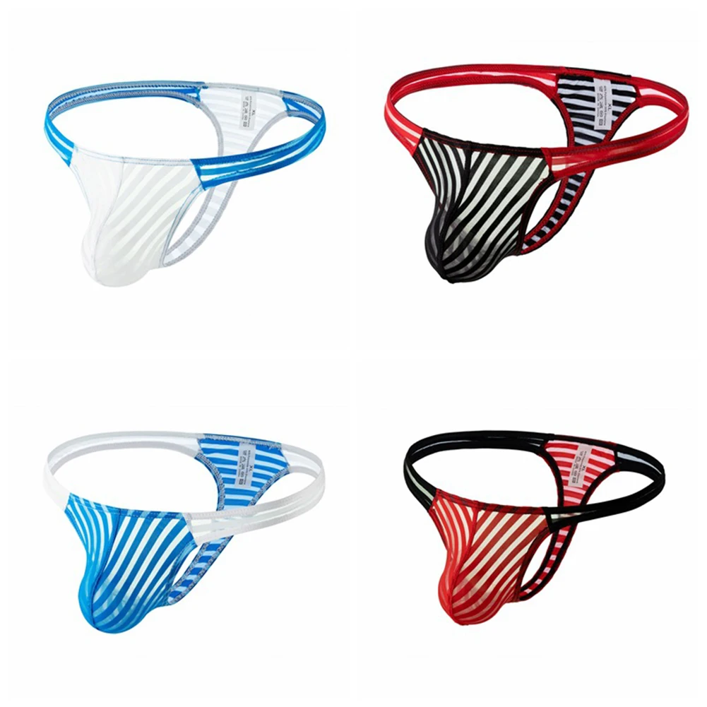 

See Through Men Sexy Hot Briefs Thong Bikini Low Waist Underwear Pouch Panties Fashion Striped G-string Tanga
