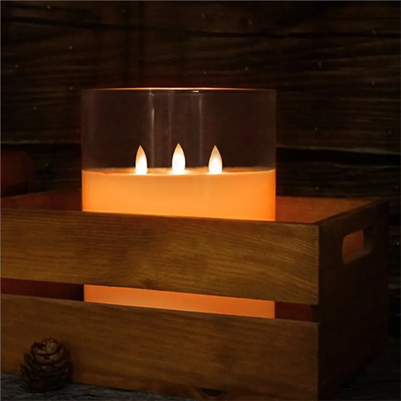 BHBD-6'' X 6'' Extra Large Flameless Candles 3 Wicks Glass LED Pillar Candle With Remote Control For Home Party Decor