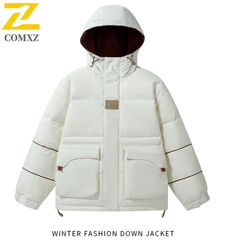 

COMXZ Mens Winter Down Jacket High Quality 90 White Duck Down Short Puffer Coat Warm Thermal Outerwear Windproof Cold Weather
