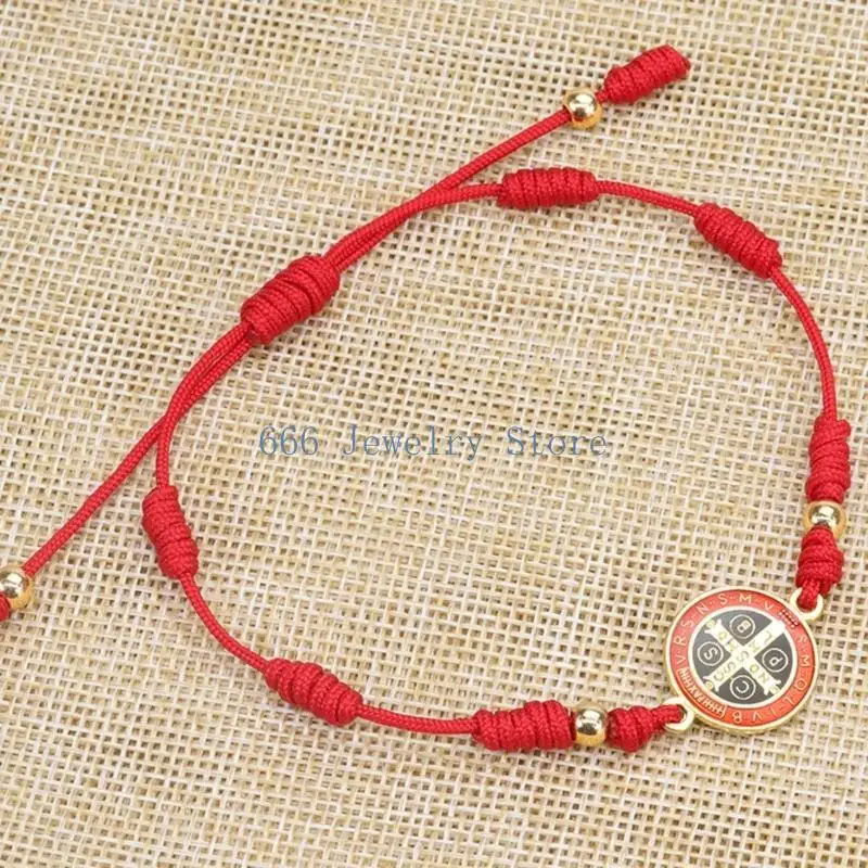 F2TD Benedict Mary Jude Bracelet Handmade String Rosary Bracelets Adjustable Luck Bracelet Prayer Jewelry Gift