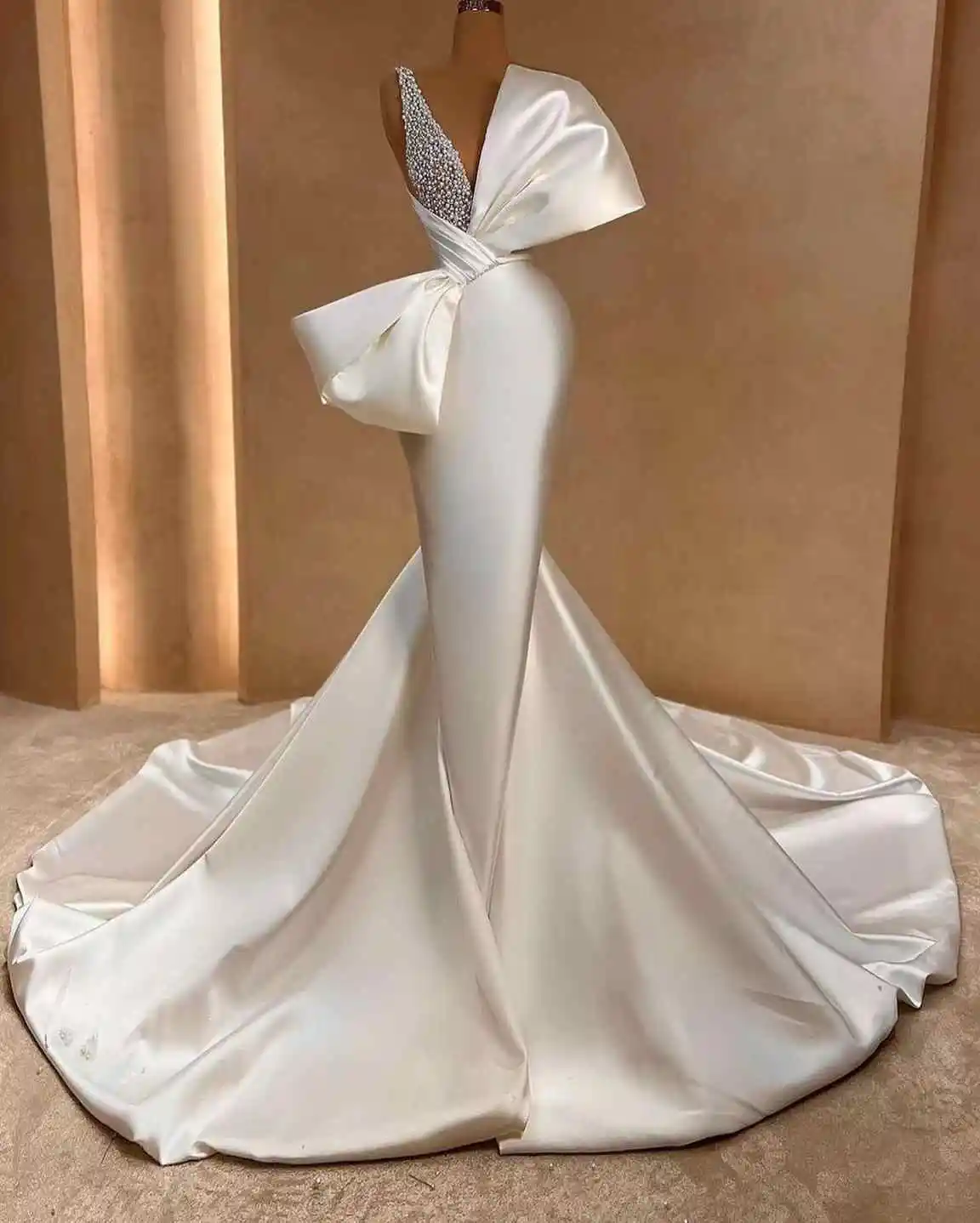 Elegant Wedding Dresses Bridal Gowns With Special Design One Shoulder Bow Tie Customized Bride Dress robe de mariée