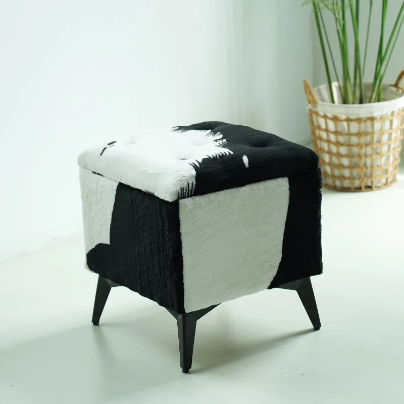 Faux Leather Flip-top Storage Ottoman, Low Profile Animal Print Stool Bench for Living Room, Makeup Seat & Shoe Organizer.