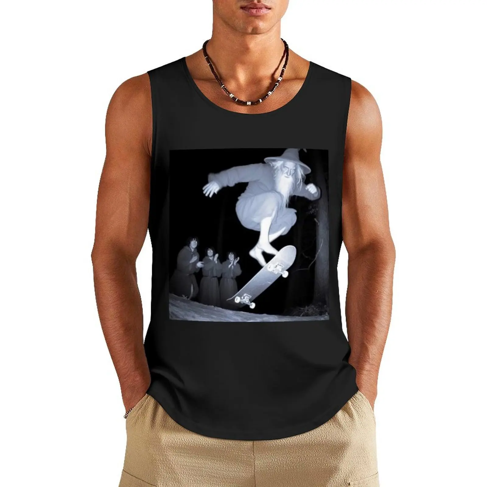 

Gandalf doing a kickflip on a skateboard Tank Top sports t-shirts for men singlets for men gym clothes men gym t-shirts