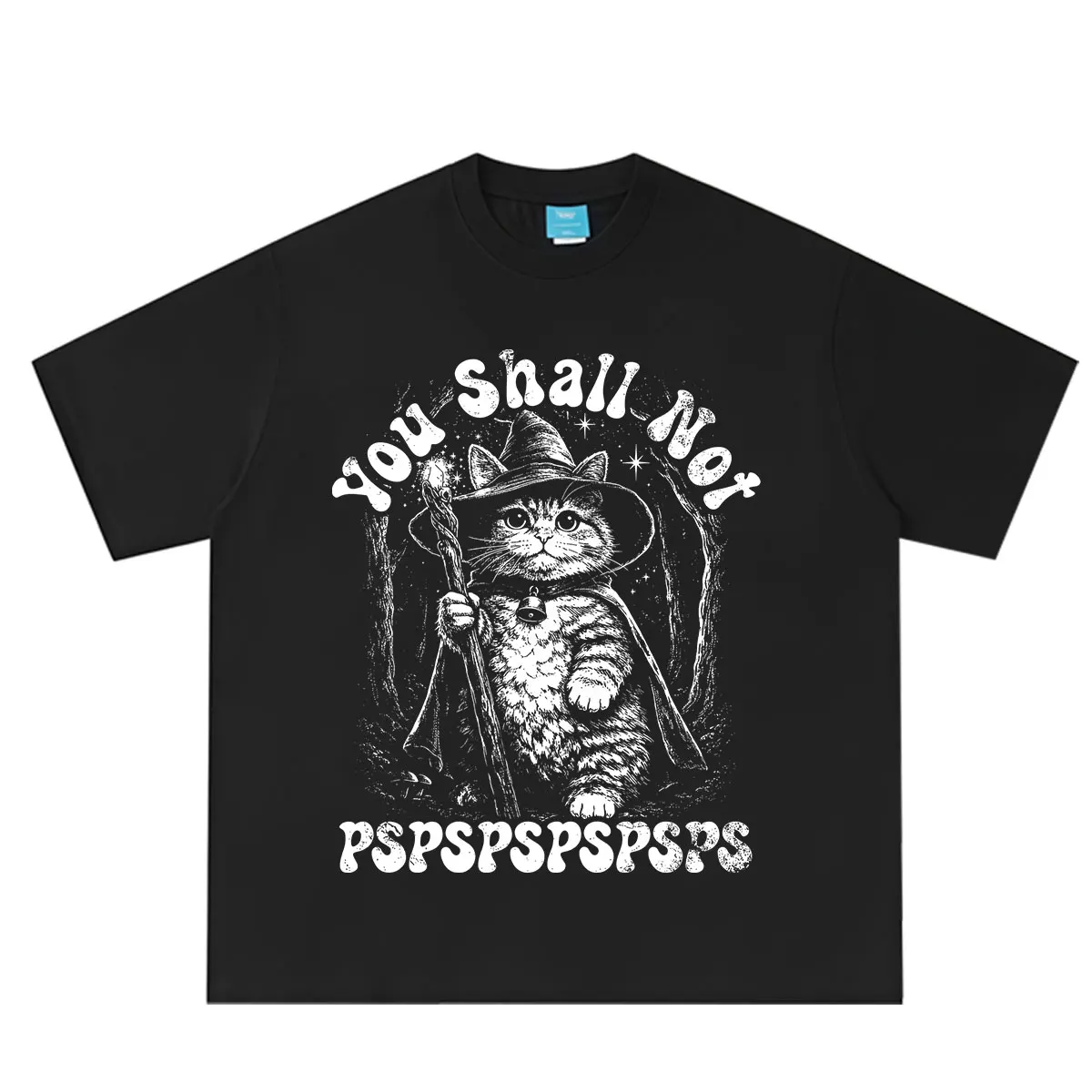 You Shall Not PSPSPSPS Funny Cat Wizard Dad T Shirt Men Women Vintage Fashion T-Shirt Summer Casual Cotton Oversized T-shirts
