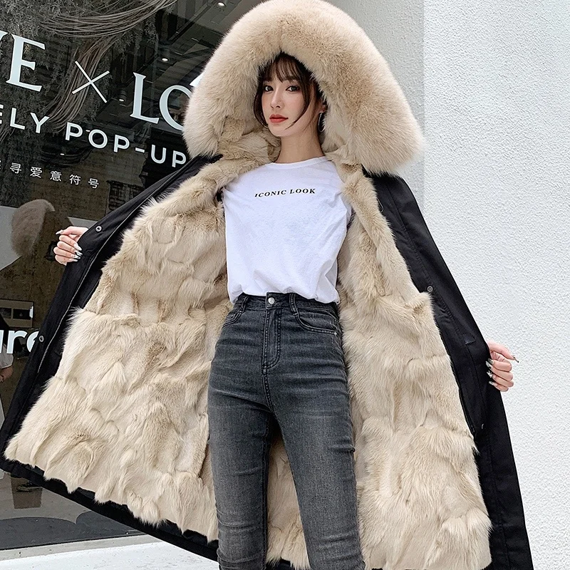 Fur 2023 Real New Fashion Winter Jacket Women Fox Fur Liner Women Parkas Genuine Fur Coat Women Waterproof Warm Streetwear Loose