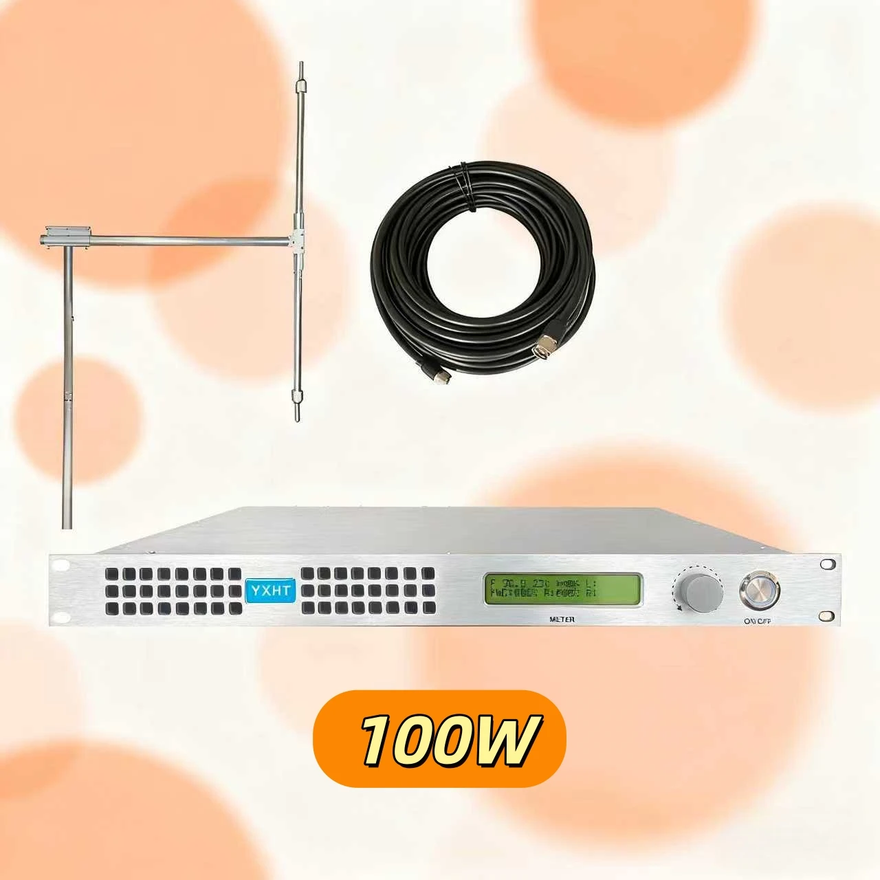 

YXHT-100W FM Transmitter 110V & 220V Compatible , Smart Temperature Control, Power W Display for Campus, Community, Bus Station