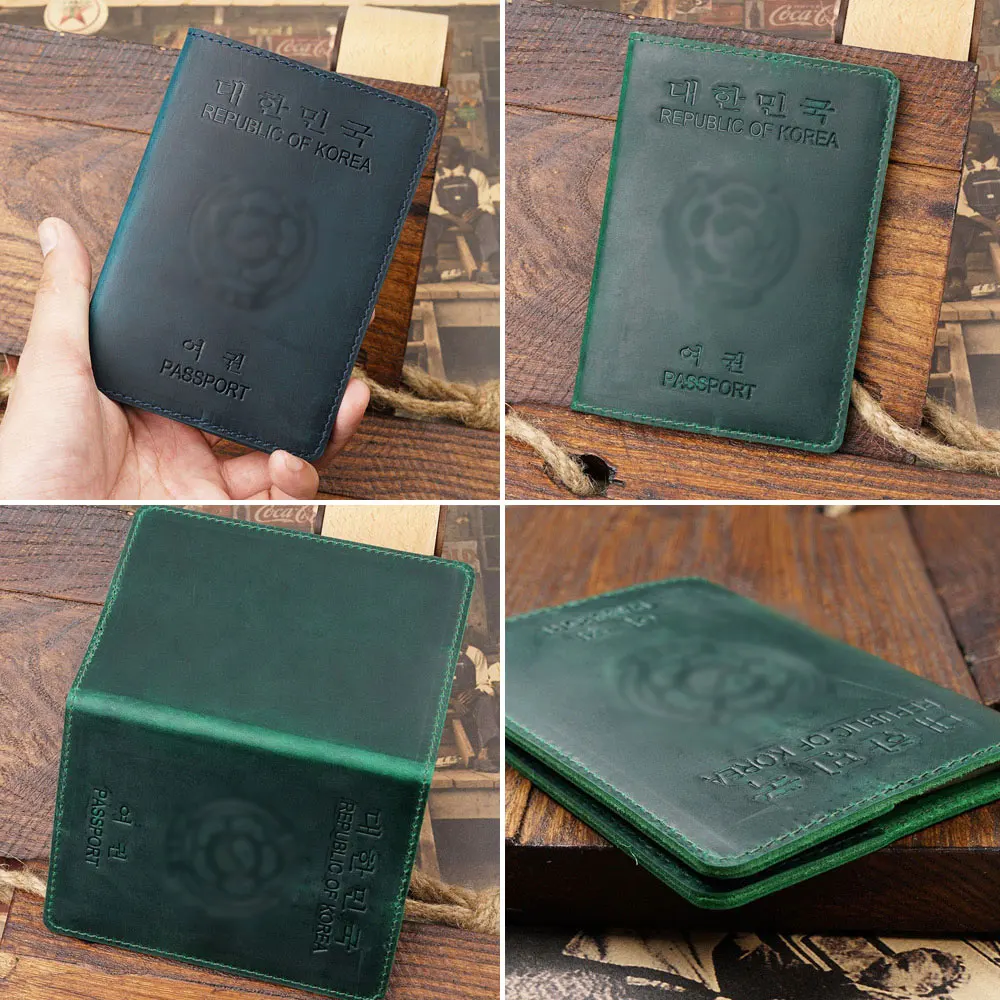 Personalize Engraving Name South Korea Leather Passport Holder Handmade Passport cover Holder Travel Passport Cover Case Wallet