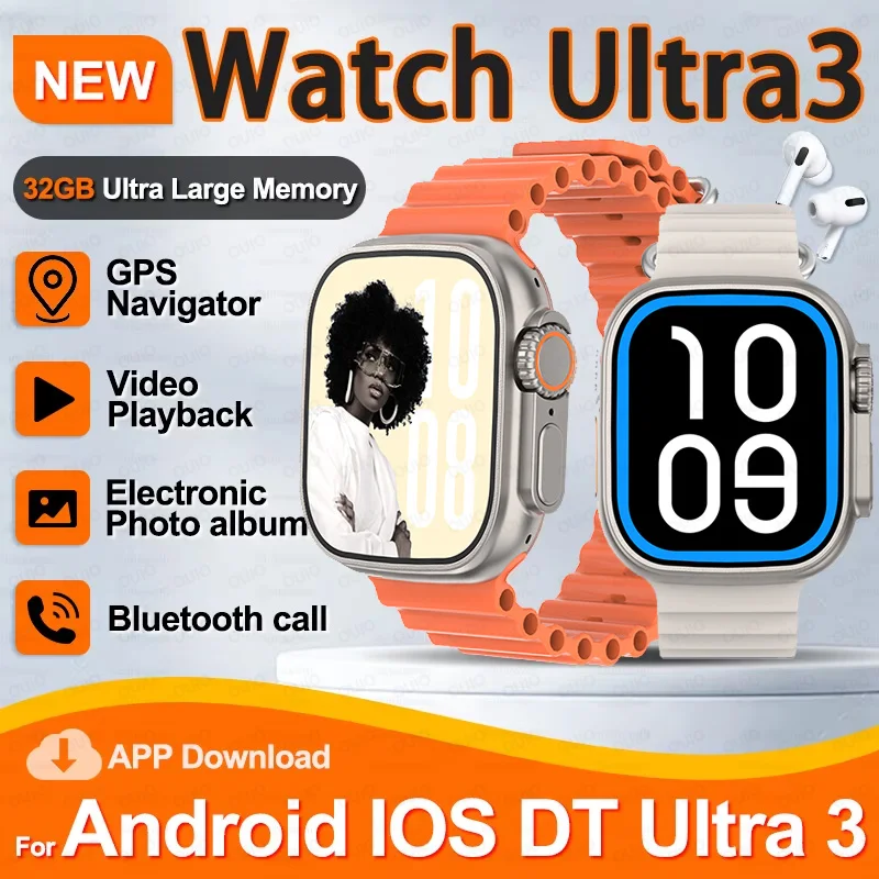 

Новые умные часы с GPS-трекером DT Ultra 3, AI Voice, память 32 ГБ, электронный фотоальбом, динамические часы, циферблат, умные часы с несколькими спортивными режимами