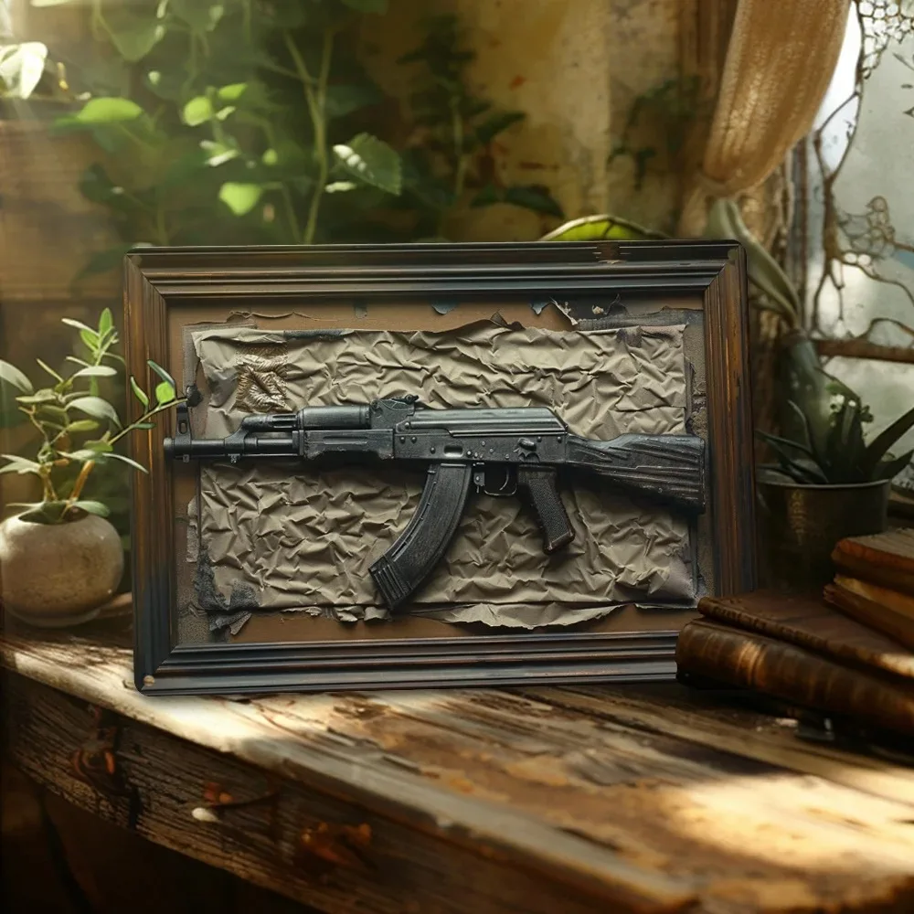 Vintage Metal Sign with AK-47 Design - Spring Summer Themed Wall Decor for Home, Garden, Studio, Gift for Fathers & Easter