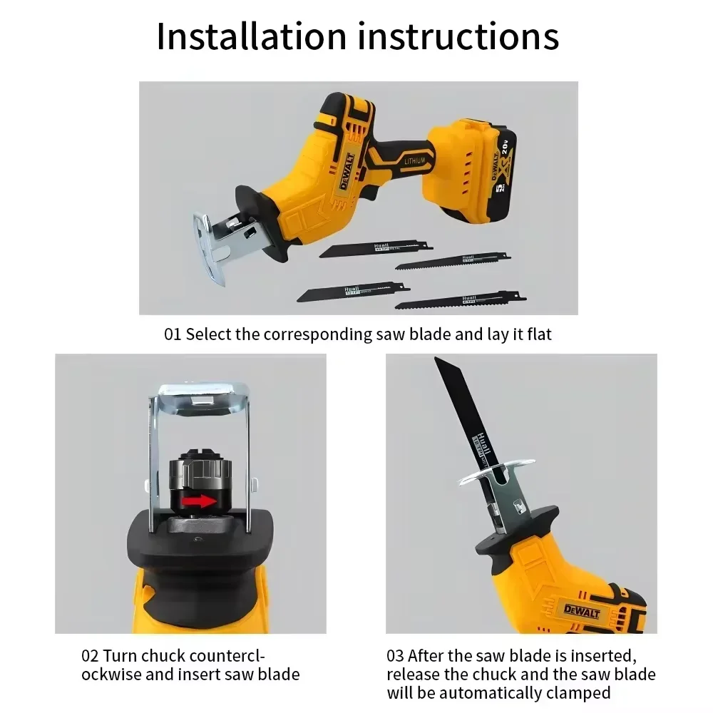 

Dewalt Cordless Reciprocating Saw 20V Brushless Electric Saw Multifunctional Metal Wood Pipe Cutting Saw Power Tool