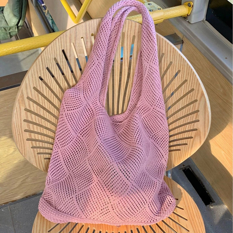 Neue Trend frauen Tasche Häkeln Handtasche Retro Gestrickte Einfarbig Hohl Top-griff Einkaufstasche Reise Shopper Schulter tasche – Detail 6